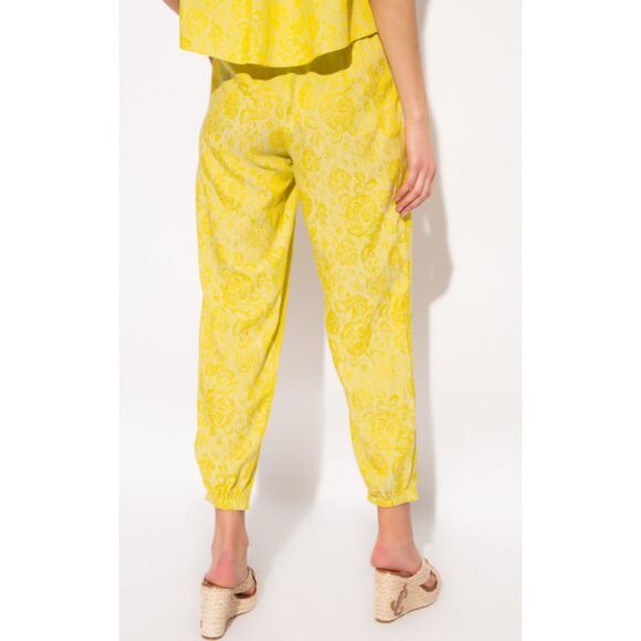 FORTE FORTE Singing Bloom Yellow Floral Pull On Ankle Trouser Pants Sz 4 S Small - Picture 2 of 9